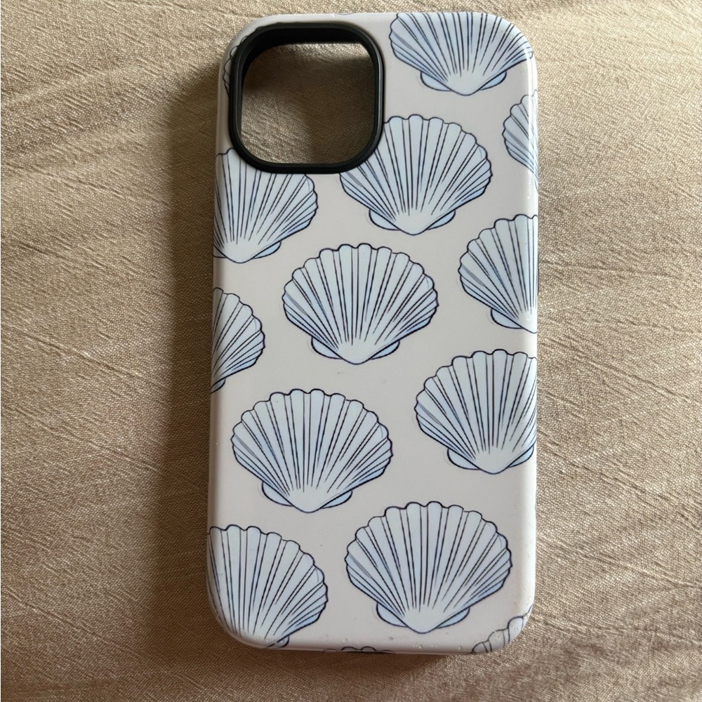 Shell Pattern iPhone 14 Case - White and Blue